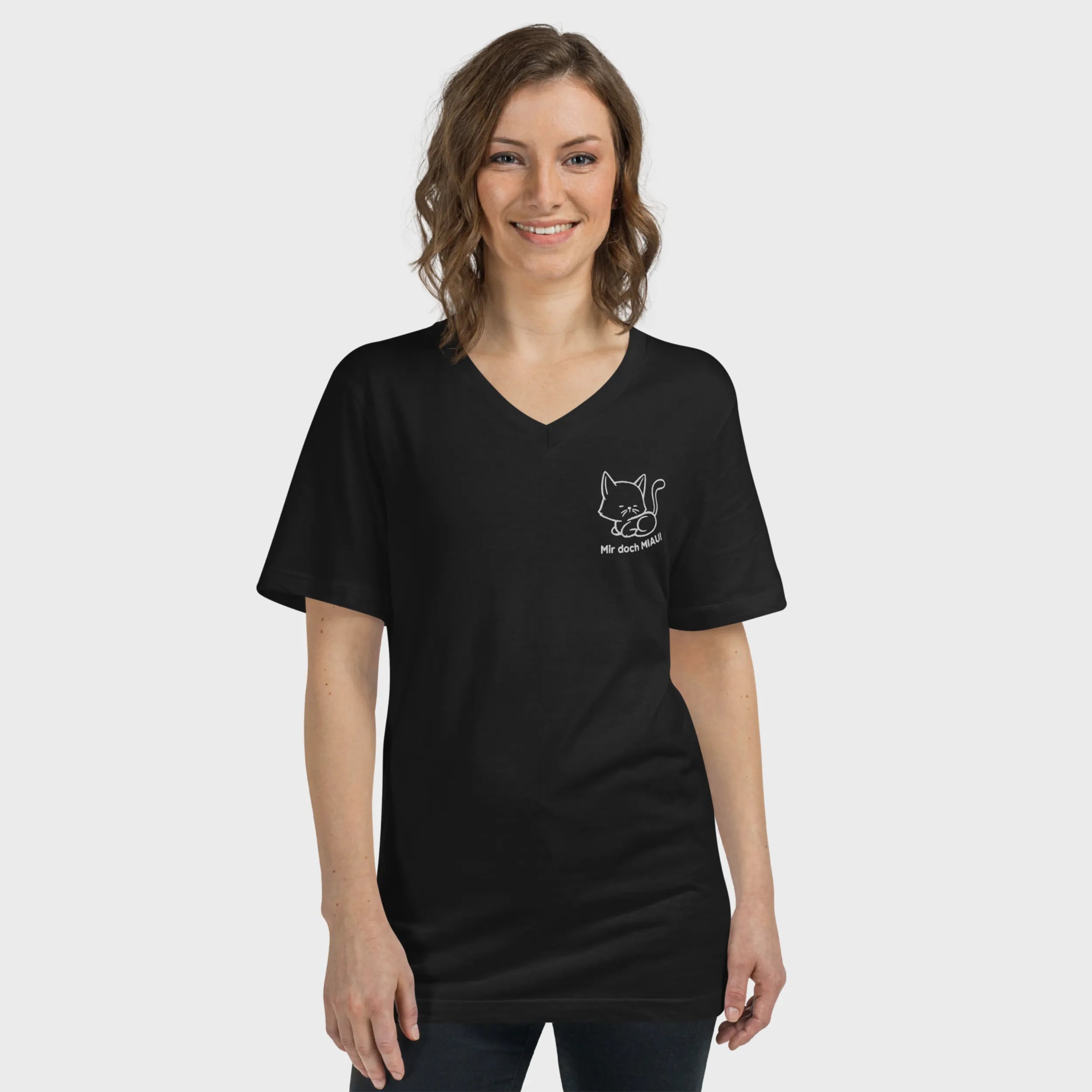 mir doch MIAU | Baumwoll-T-Shirt mit V-Ausschnitt
