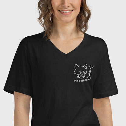 mir doch MIAU | Baumwoll-T-Shirt mit V-Ausschnitt